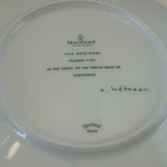 Haviland Limoges The 12 Days Of Christmas Plate Five Gold Rings 1974 Signed - Picture 5 of 6